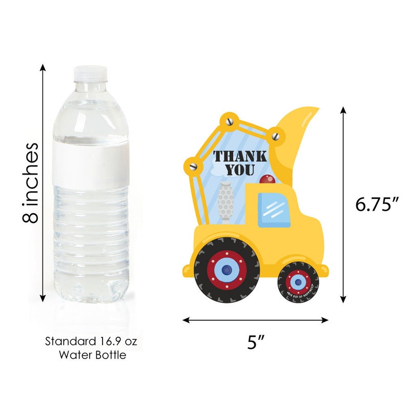 Construction Truck Set of 12 Shaped Thank You Cards Baby Shower or Birthday Party Thank You Note Cards with Envelopes