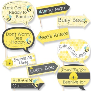 Funny Honey Bee - Mommy-To-BEE Baby Shower Photo Booth Props - Birthday Photo Booth Prop Kit - Grandma-To-BEE Photo Prop - 10 Props