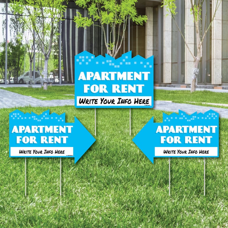 Set of 3 Apartment for Rent Weather Resistant Corrugated Plastic Sign Yard Sign with Stakes Double Sided Outdoor Lawn Sign
