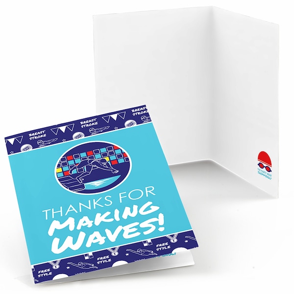 Making Waves - Swim Team - Thank You Cards - Swimming Party Thank You Cards - Birthday Thank You's - Sports - 8 Folding Note Cards