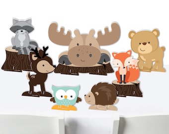 Woodland Creatures - Baby Shower or Birthday Party Centerpiece Table Decorations - Tabletop Standups - 7 Pieces