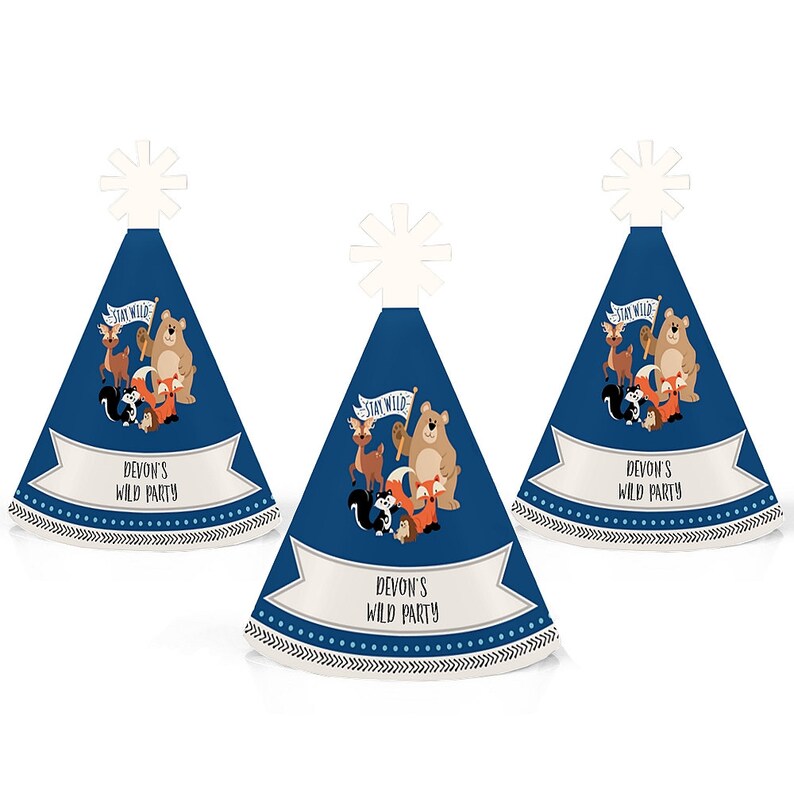 Stay Wild Small Little Woodland Birthday Party Hats Forest Animals Baby Shower Mini Hats 10 Ct Personalized Mini Cone Party Hats