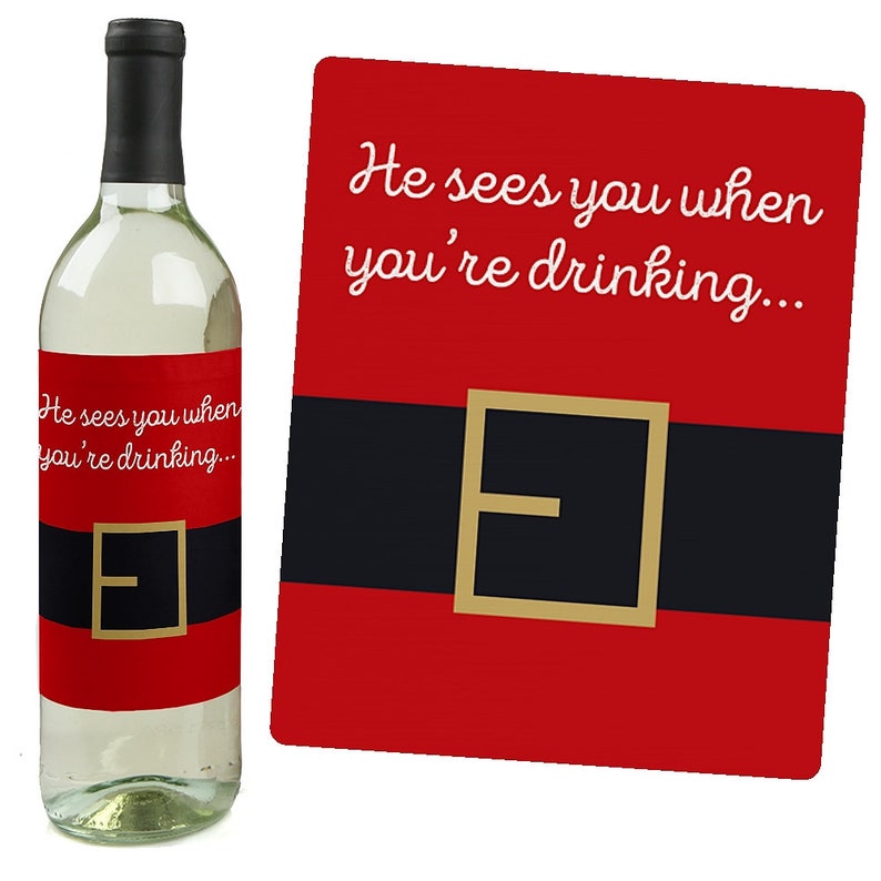 funny jolly santa claus holiday wine bottle labels for etsy