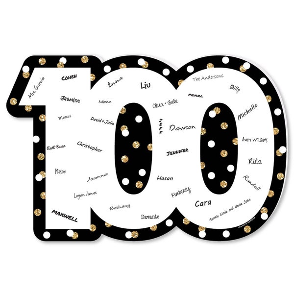 Adult 100th Birthday - Gold - Guest Book Sign - Birthday Party Guestbook Alternative - Signature Mat