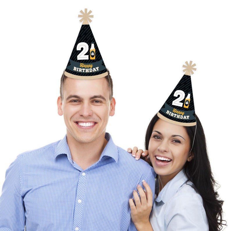 Cheers and Beers to 21 Years Cone Happy Birthday Party Hats for Adults Set of 8 Standard Size image 2