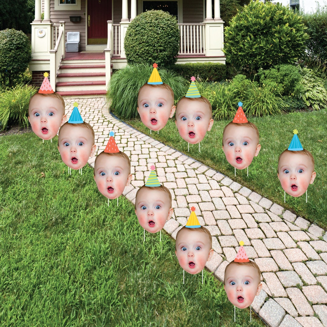 Custom Photo Party Time - Fun Face Lawn Decorations - Happy Birthday ...
