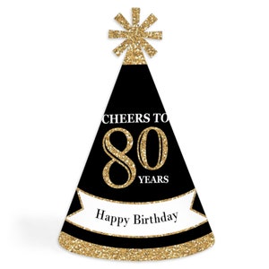 80th Birthday Party Hats - Cone Happy Birthday Party Hats for Adults - Set of 8 (Standard Size)