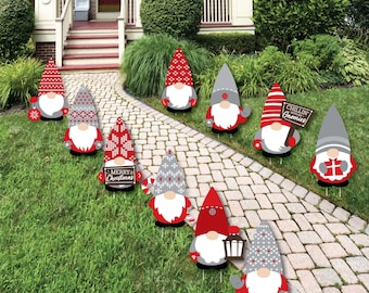 Christmas Gnomes - Lawn Decorations - Outdoor Holiday Party Yard Decorations - 10 Piece