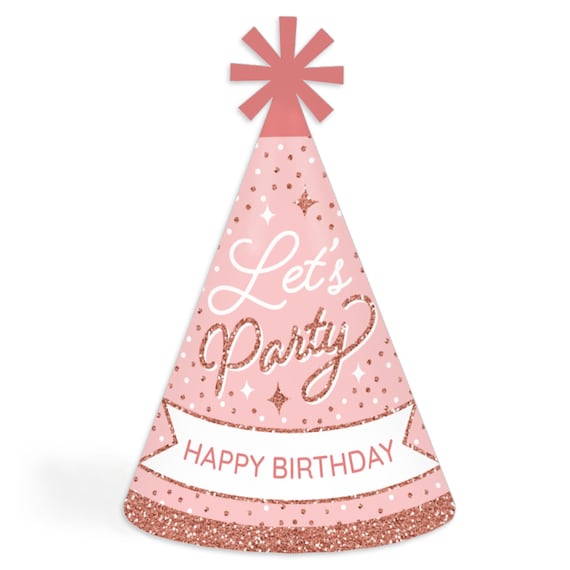 Pink Rose Gold Birthday Cone Happy Birthday Party Hats for Kids