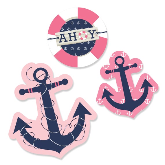 24 pc. Small Ahoy - Nautical Girl Anchor DIY Shaped Paper Cut Outs - Die Cut Party Decor Kit for Baby Shower, Birthday and Bridal Shower Il_570xn