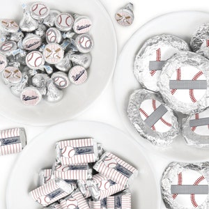 Batter Up - Baseball - Mini Candy Bar Wrappers, Round Candy Stickers - Baby Shower or Birthday Party Candy Favor Sticker Kit - 304 Pieces