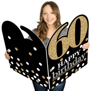 Adult 60th Birthday- Gold - Happy Birthday Big Greeting Card - Giant Shaped Jumborific Card - 16.5 x 22 inches