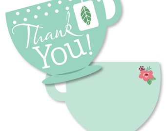 Floral Let’s Par-Tea - Shaped Thank You Cards - Garden Tea Party Thank You Note Cards with Envelopes - Set of 12