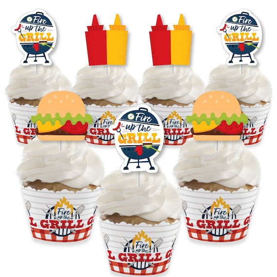 Fire Up the Grill - Cupcake Decoration - Summer BBQ Picnic Party Cupcake Wrappers and Treat Picks Kit - Set of 24 Il_570xn