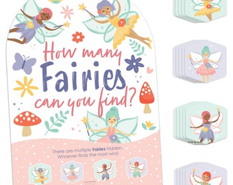 Let’s Be Fairies - Fairy Garden Birthday Party Scavenger Hunt - 1 Stand and 48 Game Pieces - Hide and Find Game