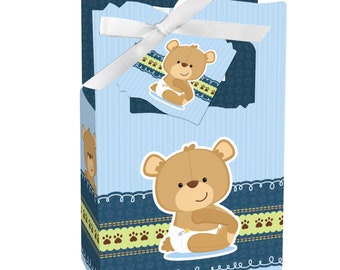 Boy Baby Teddy Bear - Baby Shower or Birthday Party Favor Boxes - Set of 12