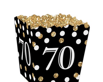 Adult 70th Birthday - Gold - Party Mini Favor Boxes - Birthday Party Treat Candy Boxes - Set of 12