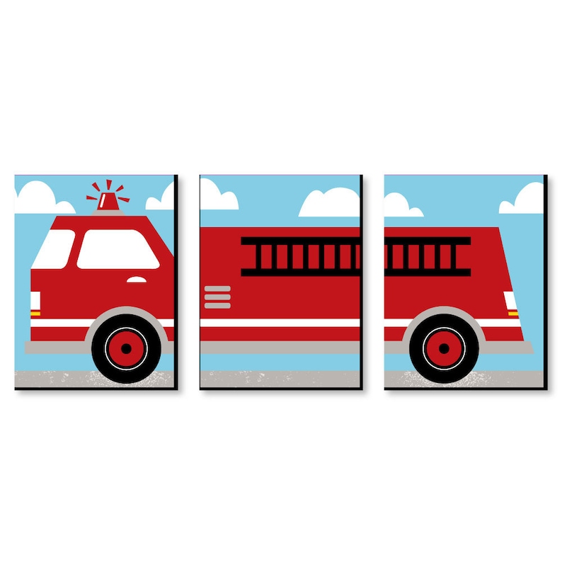 Fired Up Fire Truck Kids Room Nursery Home Decor 7 5 X 10 Kids Wall Art Bedroom Decor Fire Engine Decorations Set Of 3 Prints