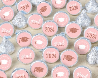 Rose Gold Grad - 2024 Graduation Party Small Round Candy Stickers - Party Favor Labels - 324 Count