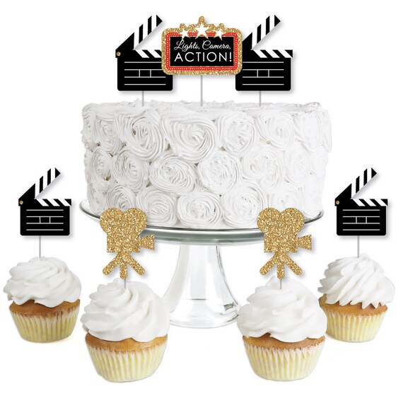 Red Carpet Hollywood - Dessert Cupcake Toppers - Movie Night Party Clear Treat Picks - Red Carpet Event Party Supplies - Set of 24 Il_570xn