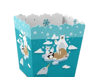 Arctic Polar Animals - Party Mini Favor Boxes - Winter Baby Shower or Birthday Party Treat Candy Boxes - Set of 12