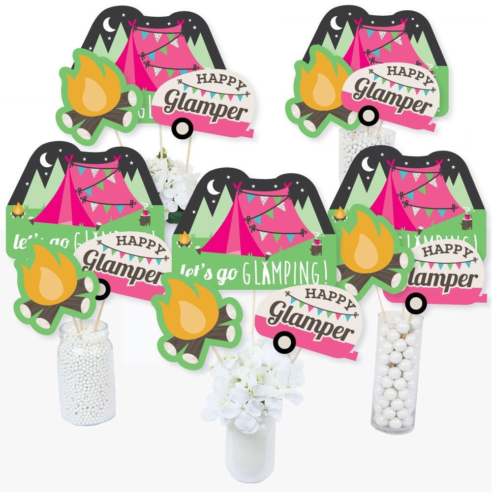 Lets Go Glamping Centerpiece Sticks Camp Glamp Party Table Toppers Glamping Birthday Party Supplies Set of 15