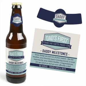 Daddy's First Milestone Beer Labels New Dad Gift 6 Beer Bottle Labels & 1 Carrier Funny Baby Shower or Father's Day Gift Idea image 5