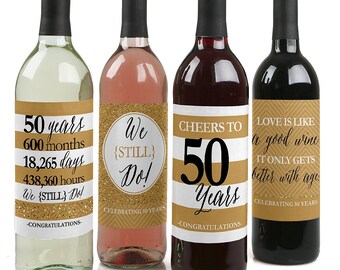 We Still Do - 50th Anniversary Wine Bottle Labels for Anniversary Parties - Gifts for Women and Men - Set of 4 Sticker Labels