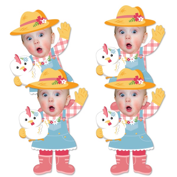 Custom Photo Girl Farm Animals - Fun Face Decorations DIY Party Essentials - Set of 20