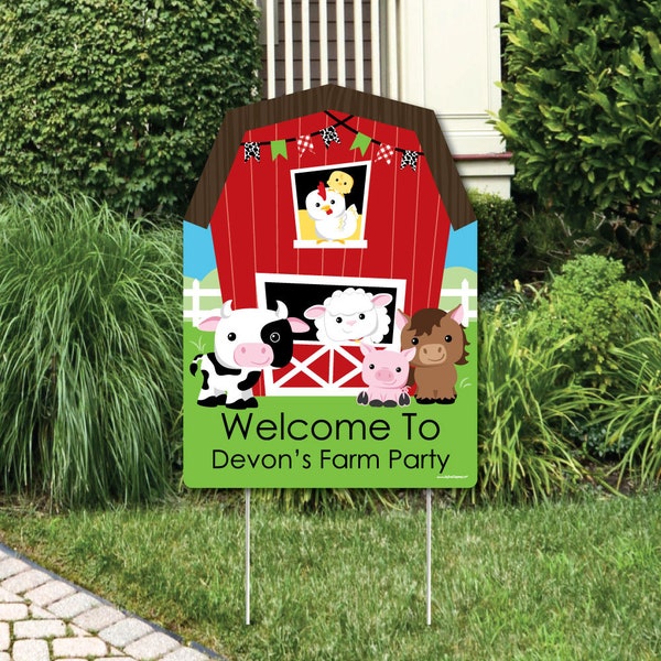 Farm Animals Welcome Sign - Birthday Party or Baby Shower Outdoor Lawn Decorations - Barnyard Party Decorations