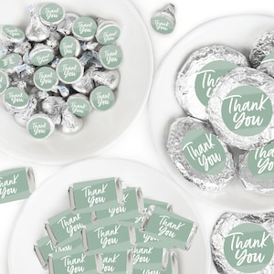 Sage Green Elegantly Simple - Mini Candy Bar Wrappers, Round Candy Stickers & Circle Stickers - Party Favors Candy Favor Sticker Kit-304 Pcs