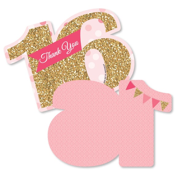 Sweet 16 - Shaped Thank You Cards - Sixteenth Birthday Party Thank You Note Cards with Envelopes - Set of 12 Il_570xn