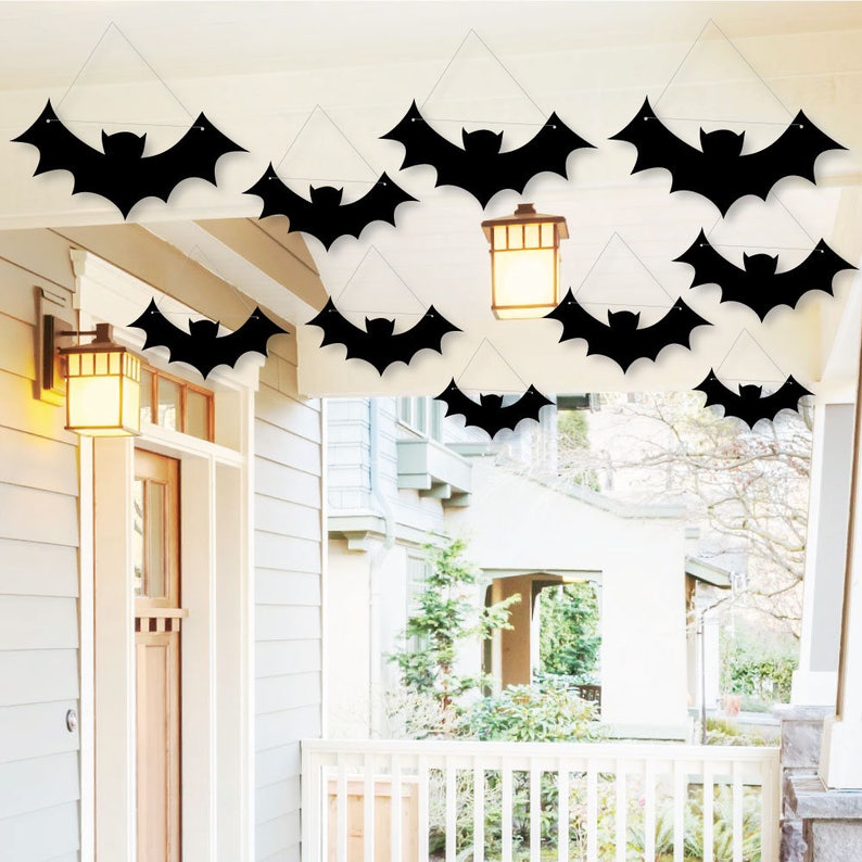 Hanging Black Bats Outdoor Halloween Porch & Tree Yard Decorations Halloween Tree Ornaments Hanging Halloween Decor 10 Piece Set image 1