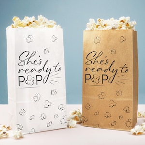 Ready to Pop Popcorn Bags, Baby Shower Party Favor Snack Treats, Individual White or Kraft Brown Paper Bags - 25 Count