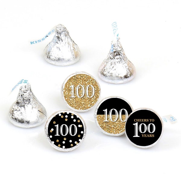 Adult 100th Birthday - Gold - Round Candy Sticker Party Favors - Labels Fit Chocolate Candy (1 sheet of 108)