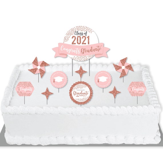 Rose Gold Grad - 2021 Graduation Party Cake Decorating Kit - Congrats Graduate Cake Topper Set - 11 Pieces Il_570xn