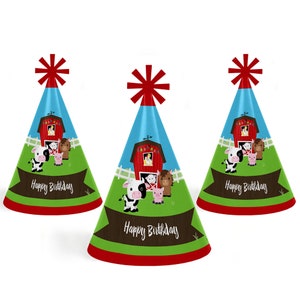 Farm Animals Party Cone Happy Birthday Party Hats for Kids and Adults Set of 8 Standard Size image 6