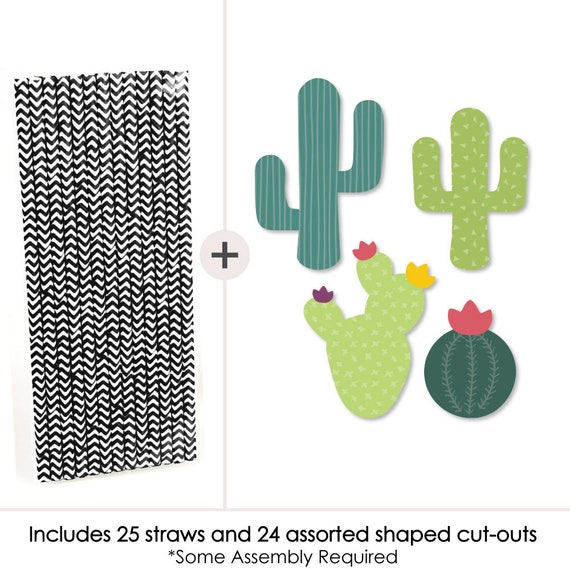 Big Dot of Happiness Merry Cactus - Paper Straw Decor - Christmas
