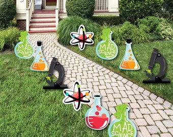 Scientist Lab - Beaker Atom Microscope Lawn Decorations - Outdoor Mad Science Baby Shower or Birthday Party Yard Decorations - 10 Piece