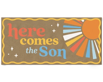 Here Comes The Son Kraft Paper Banner, Boy Boho Baby Shower Banner, Printed Brown Paper Party Sign Decoration – 1 Count
