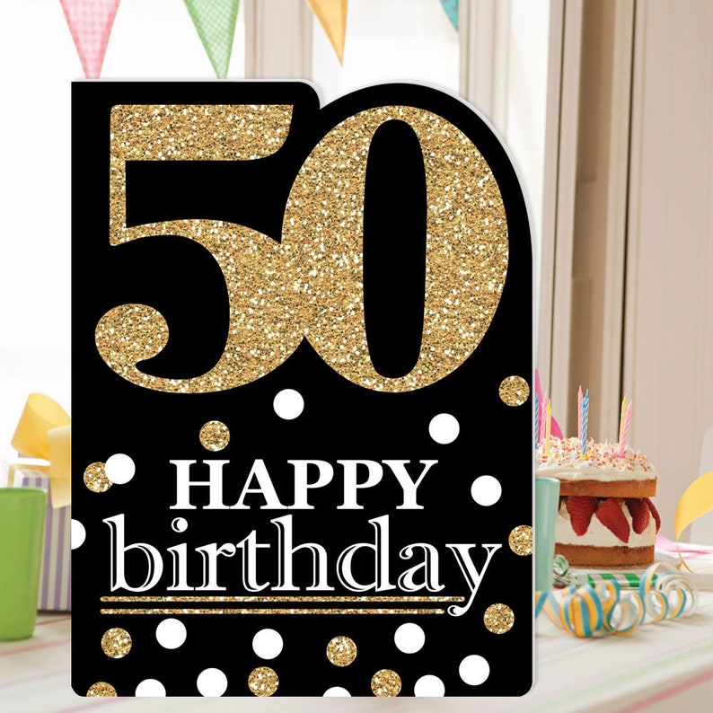 Adult 50th Birthday Gold Happy Birthday Big Greeting Card Etsy