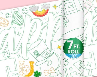 St. Patrick’s Day Coloring Table Runner, 7ft Long Shamrock Saint Paddy's Craft Activity Table Cover for Family, Giant Coloring Page - 1 Roll