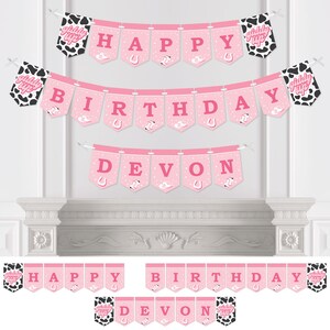 Vaquera de rodeo personalizada - banderines y decoraciones personalizados para fiesta de cumpleaños occidental rosa - cartel con nombre personalizado de feliz cumpleaños