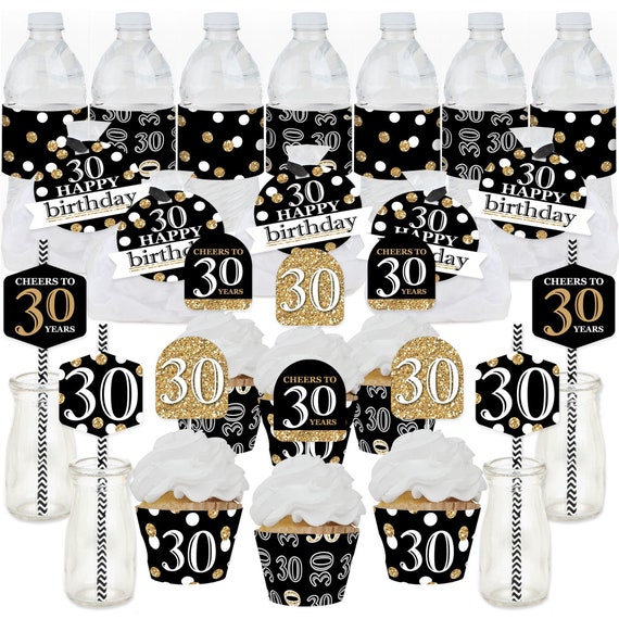 Adult 30th Birthday Gold Birthday Party Favors and Cupcake Kit