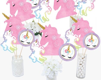 Rainbow Unicorn - Centerpiece Sticks - Magical Unicorn Baby Shower Table Toppers - Unicorn Birthday Party Supplies - 15 Ct.