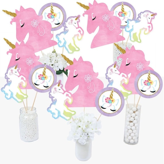 Rainbow Unicorn - Centerpiece Sticks - Magical Unicorn Baby Shower Table Toppers - Unicorn Birthday Party Supplies - 15 Ct. Il_570xn