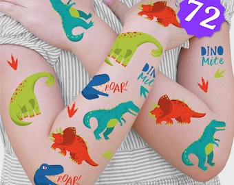 Roar Dinosaur Temporary Tattoos for Kids, Birthday Party Favors, Kids Tattoo Favor Kit, T-Rex Decorations, Boy Dino Supplies, 12 Sheets