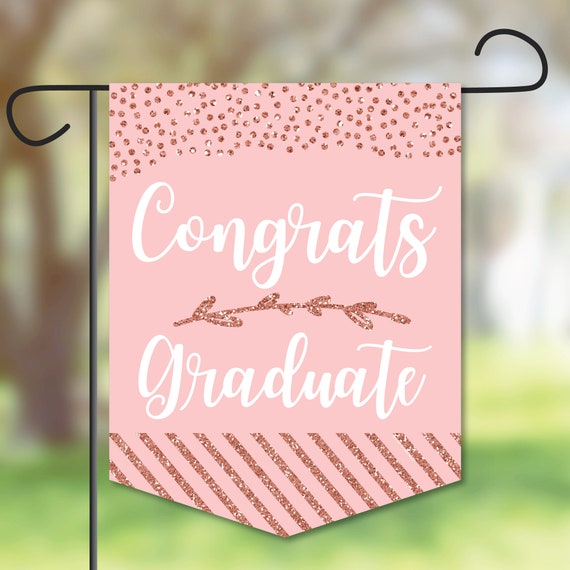 Rose Gold Grad - Outdoor Lawn and Yard Home Decorations - Graduation Party Garden Flag - 12 x 15.25 inches Il_570xn