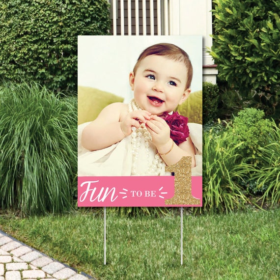 1st Birthday Girl Fun To Be One Photo Yard Sign Outdoor Lawn