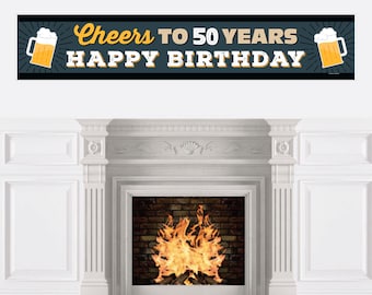 Cheers and Beers to 50 Years - Happy 50th Birthday Decorations Party Banner